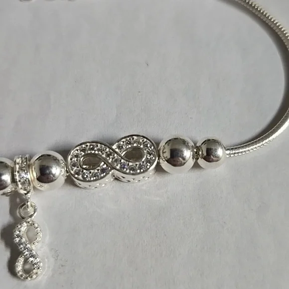 Sterling Silver Beaded Charm Bracelet Infinity Charm Design Bracelet - Picture 4 of 9